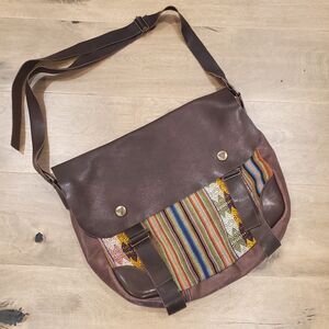 Kazac Brand Purse Messenger Bag Leather With Woven Fabric Satchel NWOT Montreal
